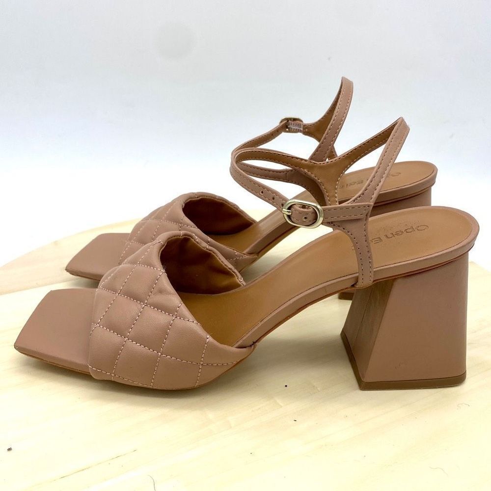 Open Edit by Nordstrom Austyn Quilted Block Heeled Sandals Tan Mocha Size 9M NEW - Picture 3 of 12
